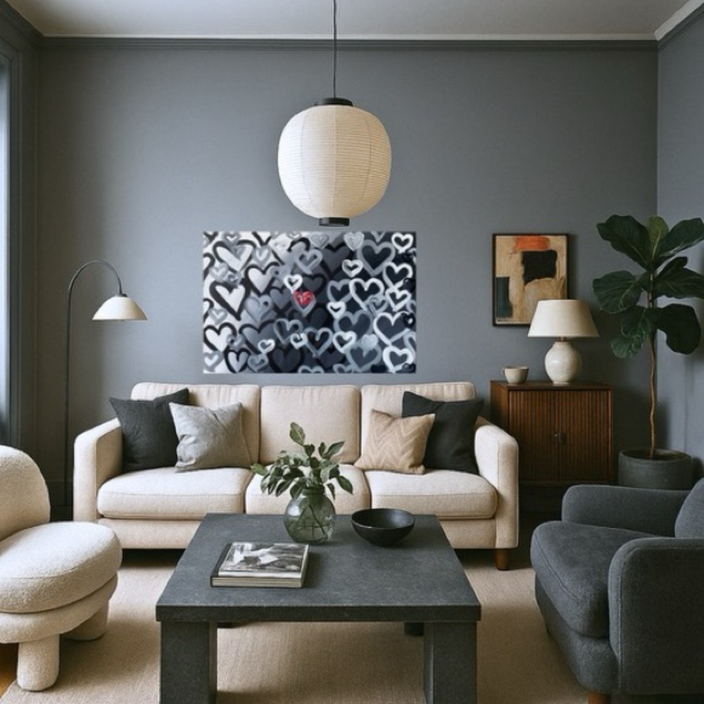 Large Original Canvas Gallery Abstract Painting 36”x24” Heart Ombré Art bedroom - Picture 8 of 13
